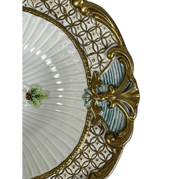 Fitz and Floyd Classics Christmas Florentine Oval Bowl 10” x 8” in Box-Excellent - Picture 6 of 11